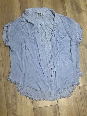Umgee Light Blue Button Front Short Sleeve Top Medium